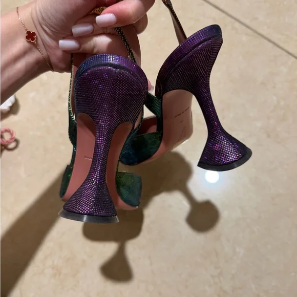 Amina Muaddi Begum Slingback Heels, metal rainbow color - Picture 6 of 10